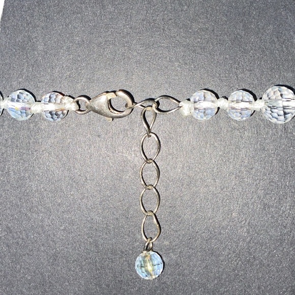 Clear & Opaline Faceted Glass Freshwater Pearl Necklace (20") - Picture 5 of 5